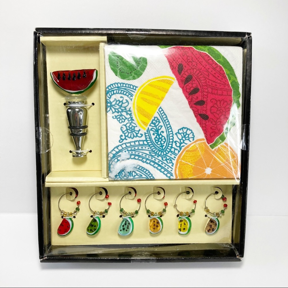 Watermelon Bar Set Napkins Stopper Wine Charms Hostess Gift NEW